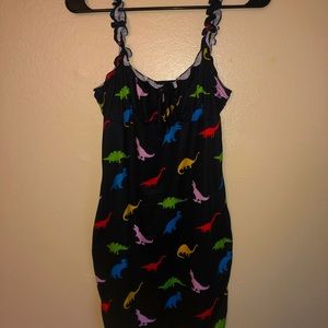 Shein Tie Front Ruched Bust Dinasour Print Dress